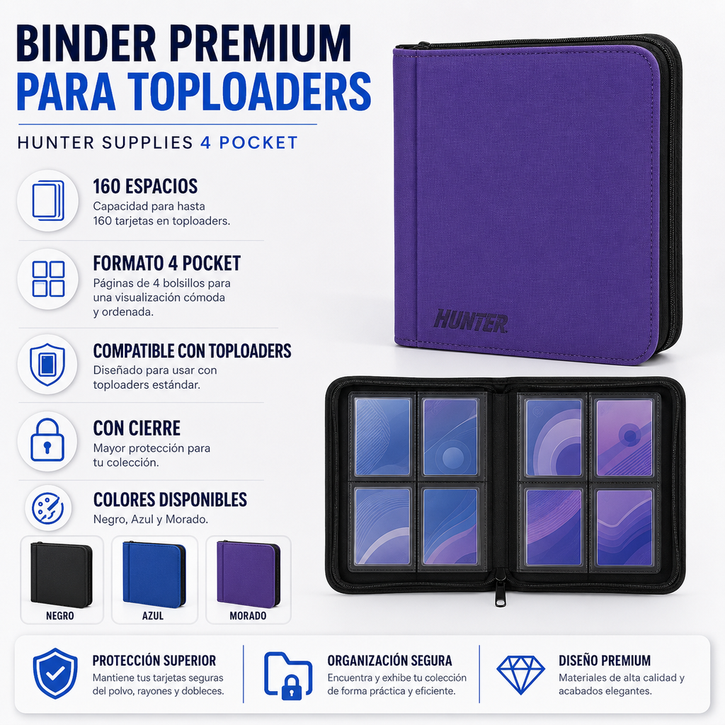 Hunter Supplies: Carpeta Premium de 4 Bolsillos para TopLoader 160 espacios
