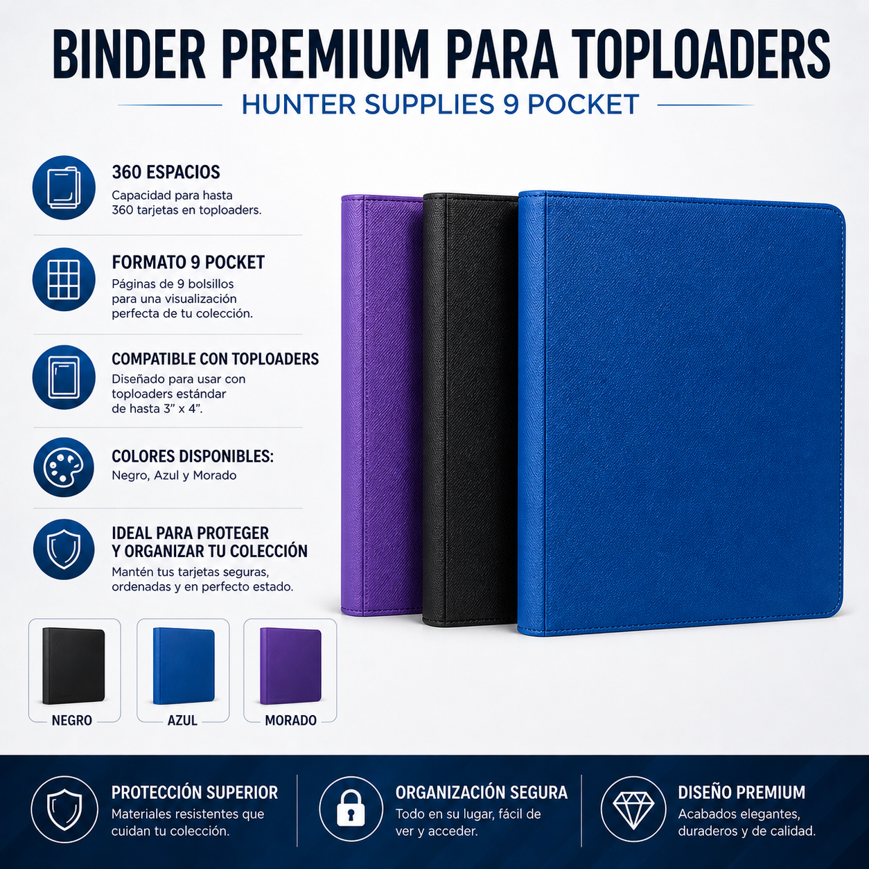 Hunter Supplies: Carpeta Premium de 9 Bolsillos para TopLoader 360 espacios