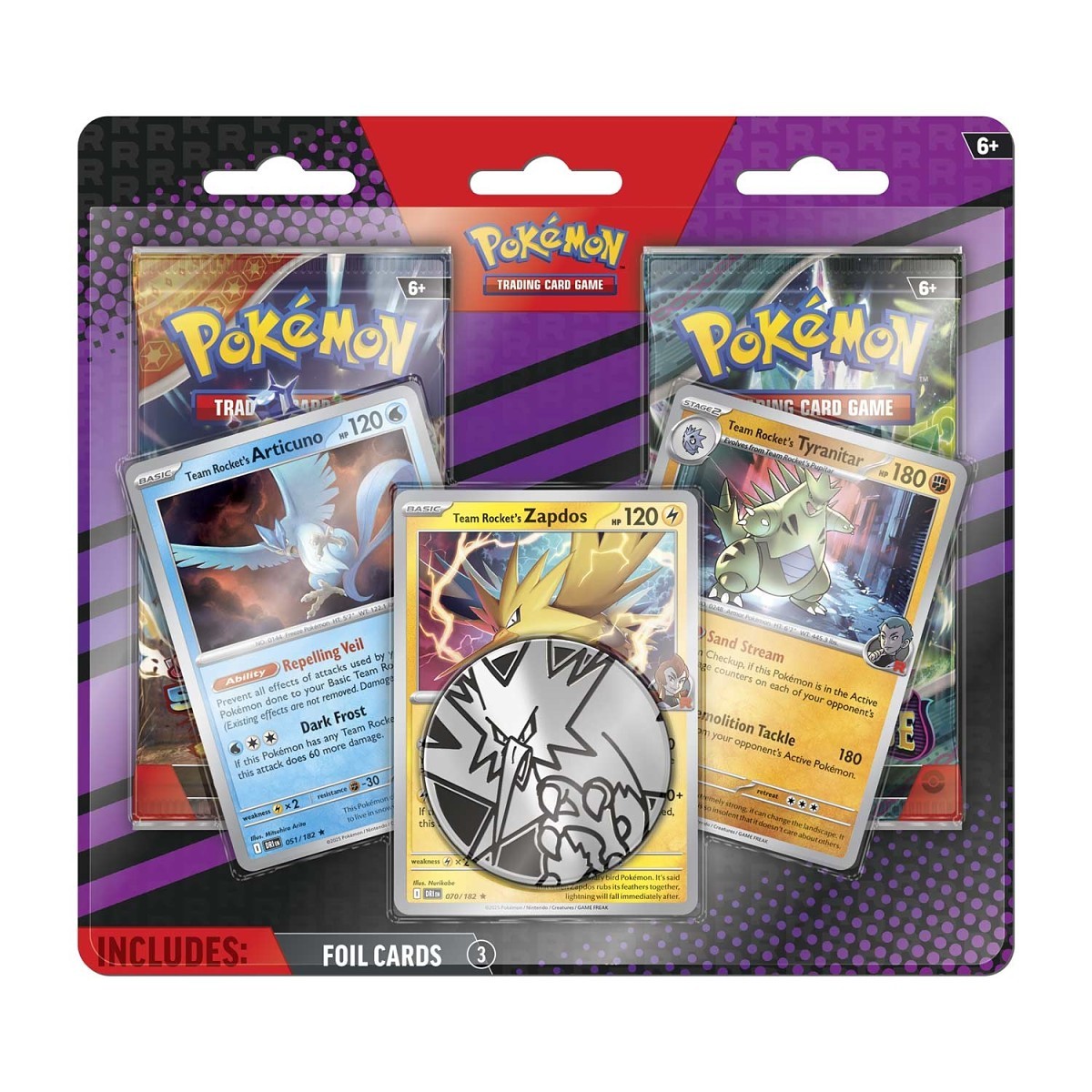 Pokémon TCG: 3  Pokémon del Equipo Rocket + 2 Sobres + Moneda (Inglés)