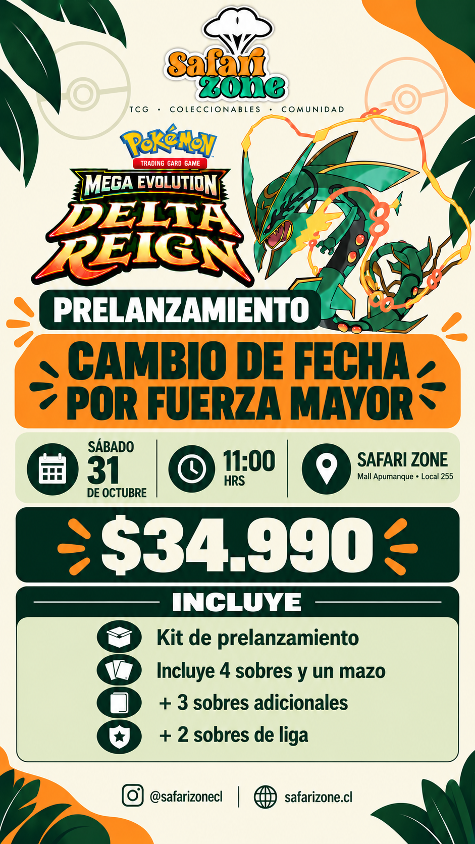 Cupo Pre Lanzamiento oficial de Pokémon TCG Delta Reign en Safari Zone 🦁🌴