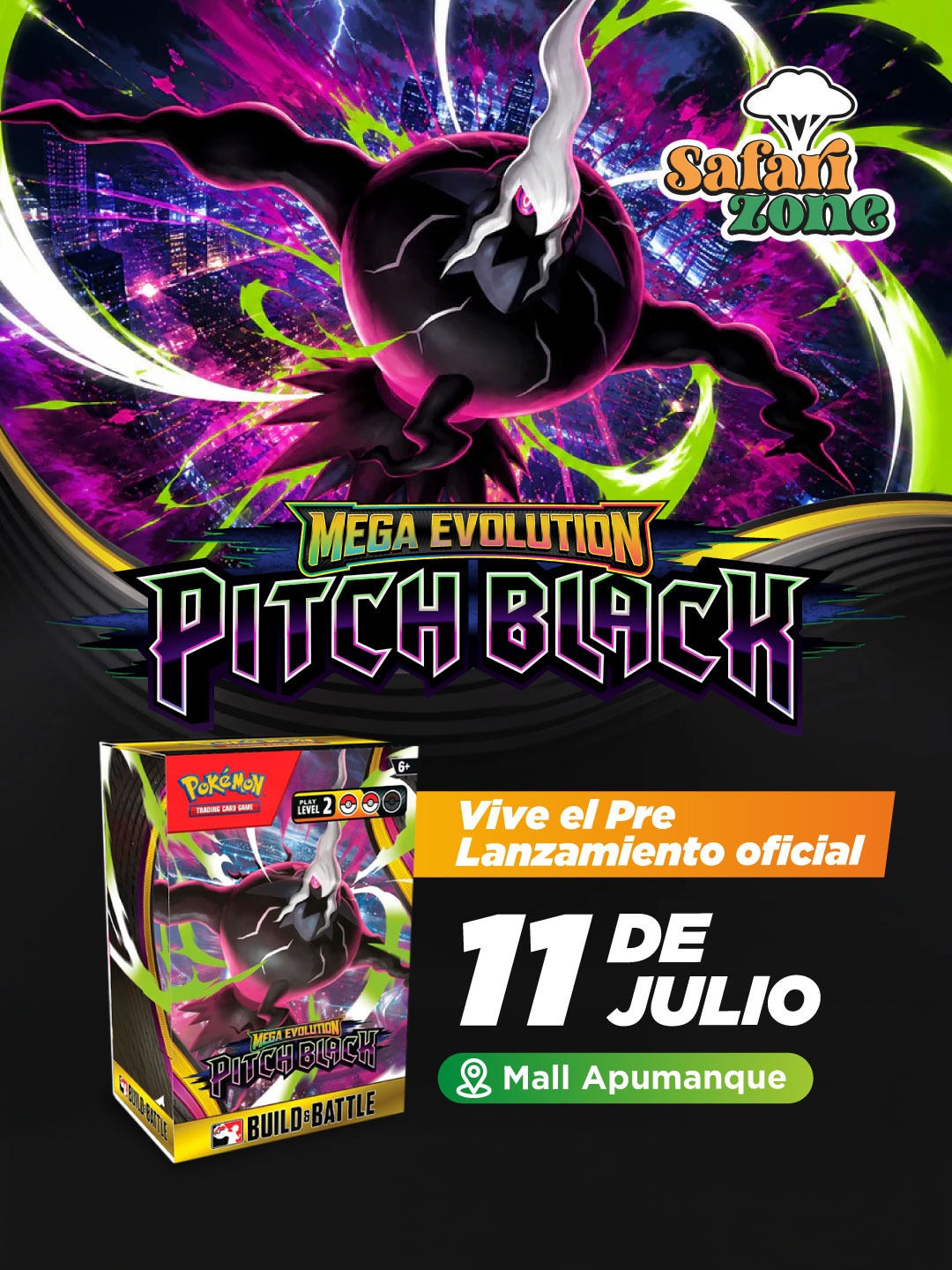 Cupo Pre Lanzamiento oficial de Pokémon TCG Pitch Black en Safari Zone
